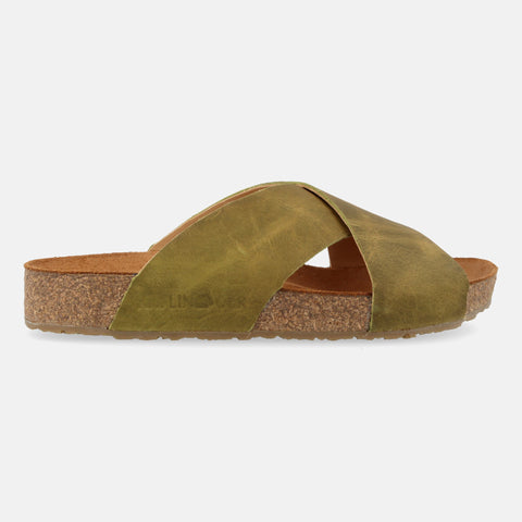 Haflinger Sandale Mio in Oliv (Country Oliv) aus Leder mit Riemen Seitenansicht
