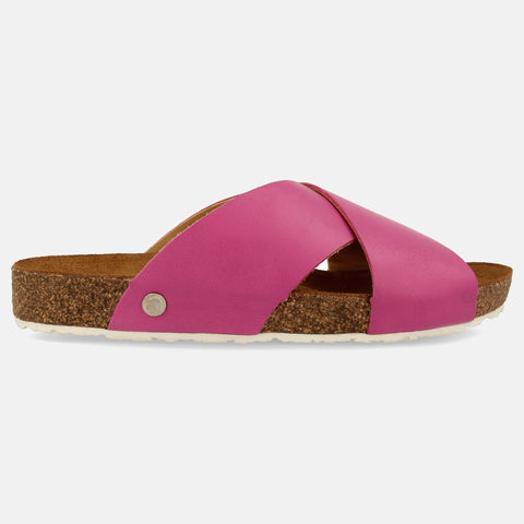 Haflinger Sandale Mio in Magenta aus Leder mit Riemen Seitenansicht