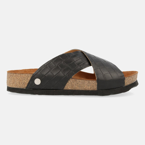Haflinger Sandale Mio in Schwarz (Paris Schwarz) aus Leder mit Riemen Seitenansicht