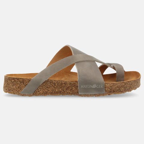 Haflinger Sandale Jack in Grau (Steingraumeliert) aus Leder mit Riemen Seitenansicht